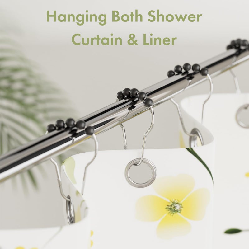 Amazer Black Shower Curtain Hooks, Decorative Rust Proof Acrylic Balls Shower Curtain Hooks, Stainless Steel Shower Hooks for Shower Curtain Bathroom Shower Hooks-Set of 12 - Image 2